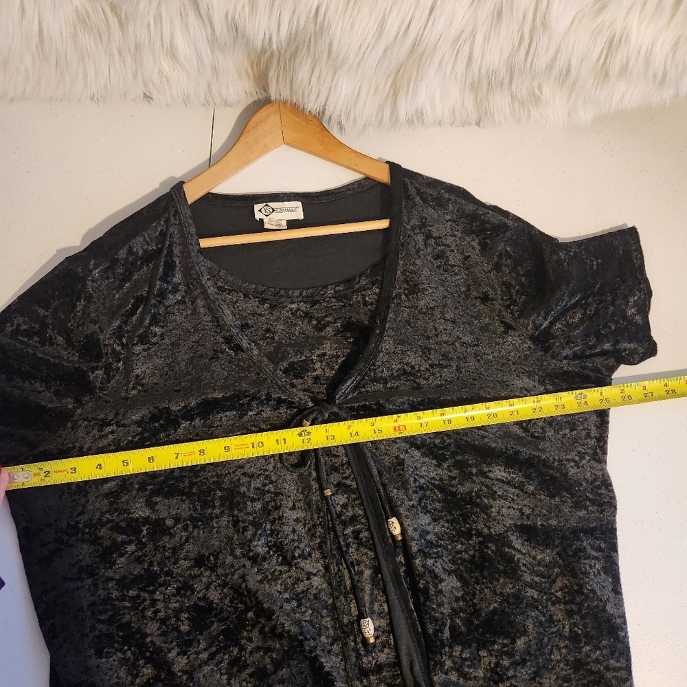 Y2K Vintage Black Velvet Velour Short Sleeve Top Size 2X Stretchy Whimsigoth 90s - Picture 9 of 11